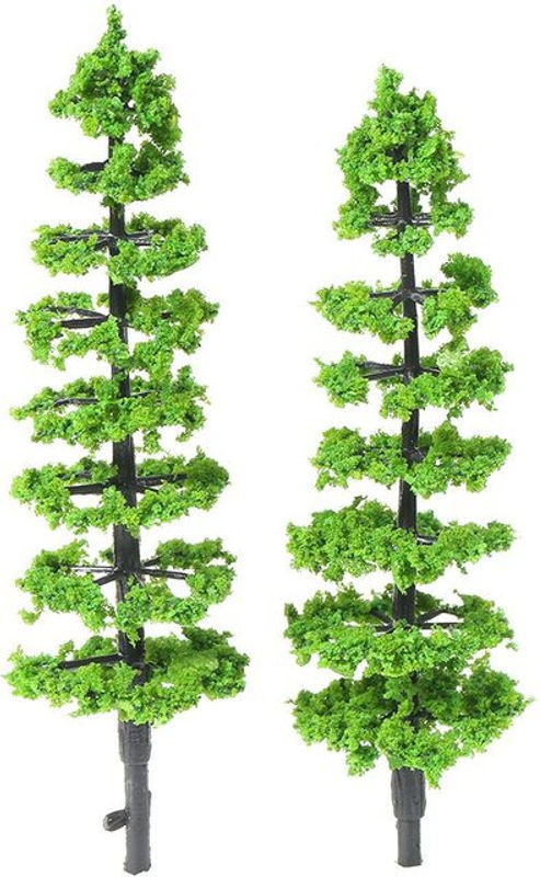 10 Stück Miniatur Tannen aus Kunststoff in Grün für Modellbau und Landschaftsdekoration von Brazone - Bild 1