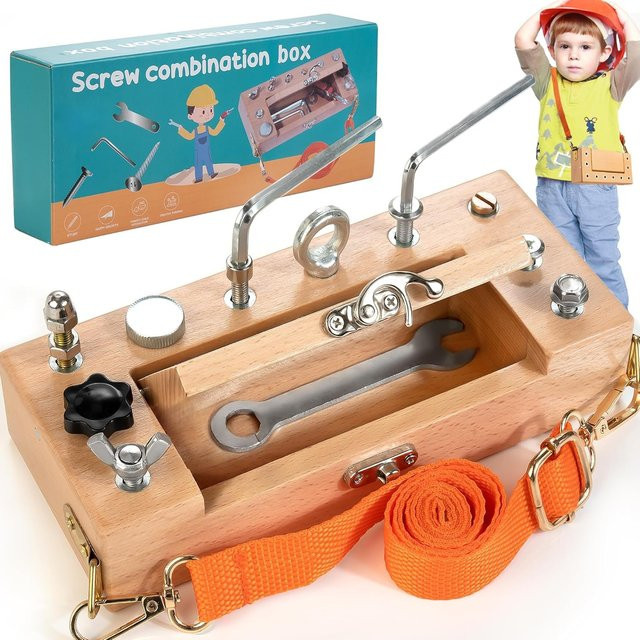 BizyKoady Montessori-Schraubendreher-Brettset aus Holz als pädagogisches STEM-Spielzeug zur Förderung der Feinmotorik inklusive Aufbewahrungsbox - Bild 1