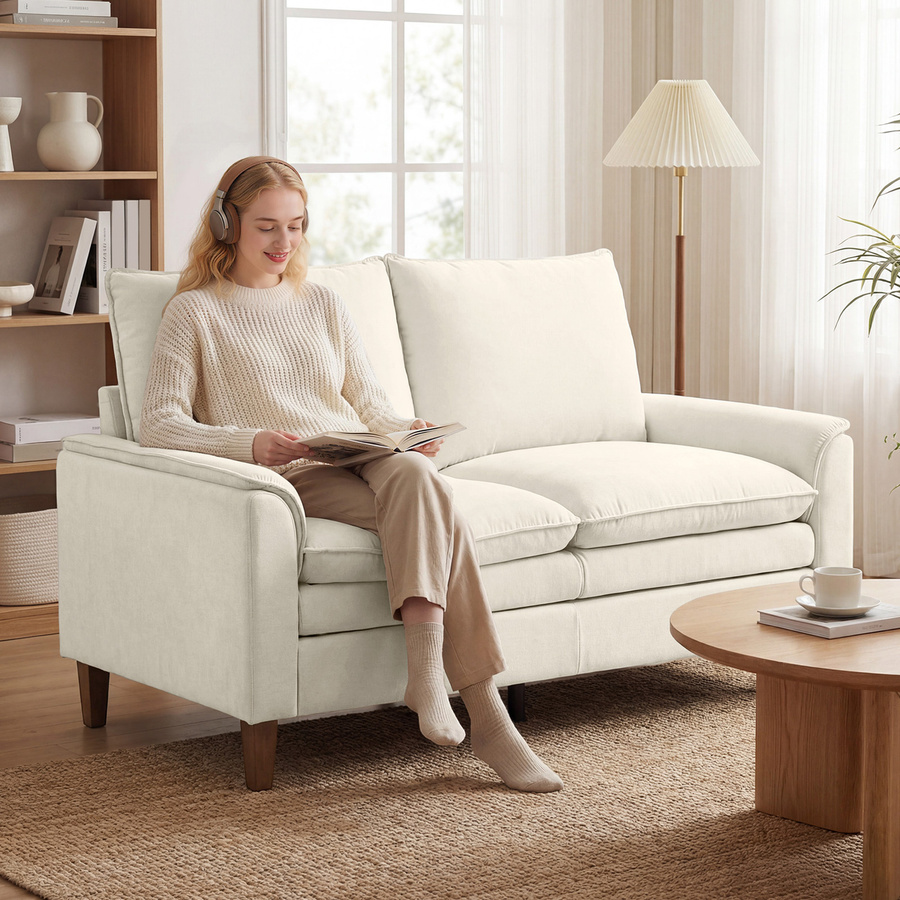 HOMCOM 2 Sitzer Sofa mit doppellagiger Polsterung und Holzbeinen aus Gummholz, Modernes Polstersofa für Wohnzimmer und Schlafzimmer, Creme, Breite: 146 cm - Bild 2