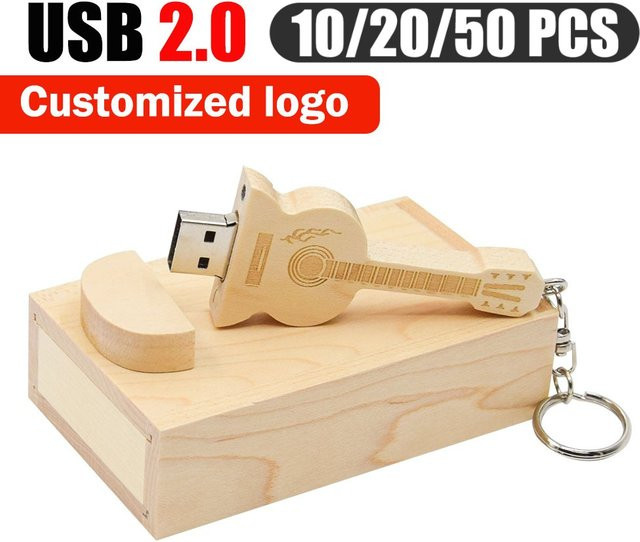 KFHIREW USB-Stick in Gitarrenform aus Holz in Braun mit verschiedenen Speicherkapazitäten von 4GB bis 128GB - Bild 1