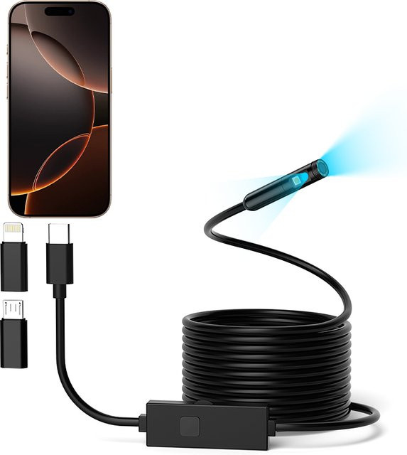 VISHRT TYPE-C Endoskop mit Dual Kamera, wasserdichte 8mm USB Sonde mit LEDs für iOS und Android, Schwarz - Bild 1