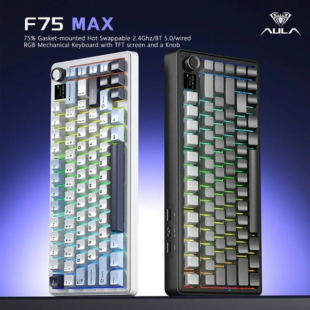 AULA F75 Max Mechanische Gaming-Tastatur mit TFT-Bildschirm und Drehregler, Kabellos via Bluetooth oder 2,4GHz sowie Kabelgebunden, 81 Tasten - Bild 1