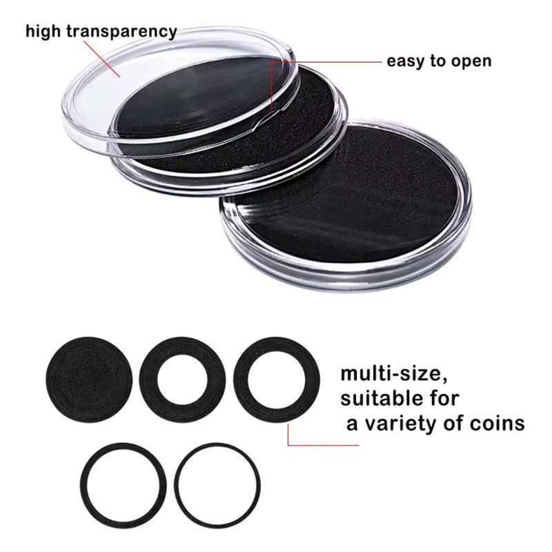 100 Münzkapseln aus Kunststoff in 5 Größen für deine Münzsammlung, transparent mit schwarzer Dichtung, Durchmesser: 17 mm, 20 mm, 25 mm, 27 mm und 30 mm - Bild 4