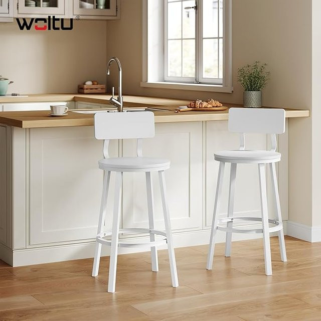WOLTU 2er Set Barhocker im Vintage-Stil aus Holz und Metall in Weiß - Bild 1