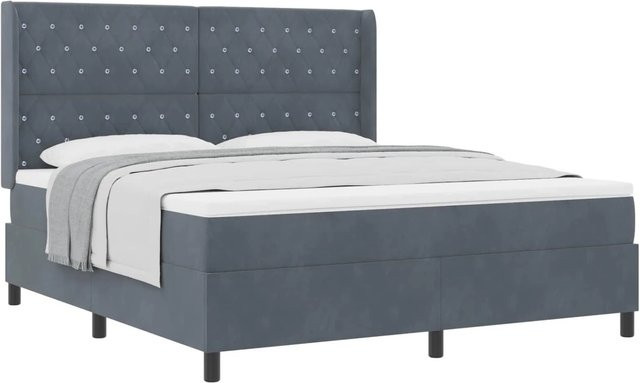 vidaXL Boxspringbett mit Matratze aus Samt in Dunkelgrau, B/T/H: 180 x 200 x 183 cm - Bild 1