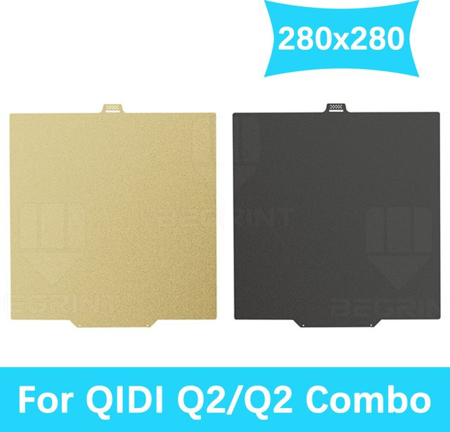 QIDI Q2 Combo Bauplatte mit doppelseitig glatter PEO PET PEI Beschichtung und Federstahlblech in Schwarz und Gold, B/T: 280 x 280 mm - Bild 1