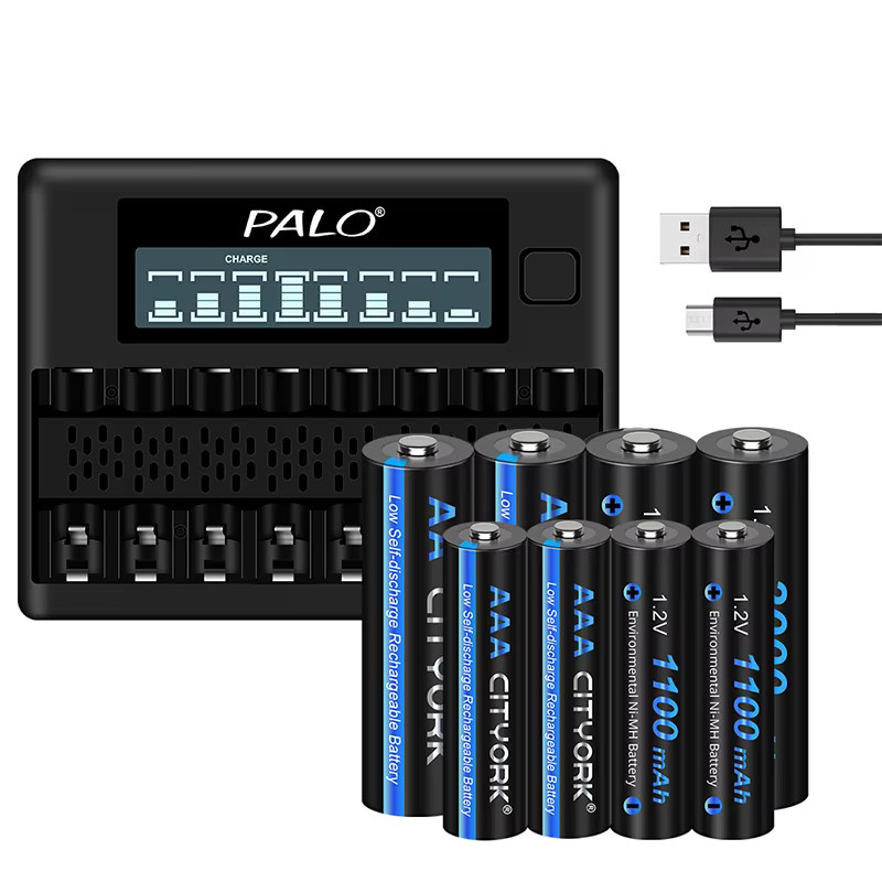 CITYORK Akku-Set mit 1,2V Ni-MH AA 3000mAh und AAA 1100mAh sowie 8-Slot-LCD-USB-Ladegerät in Schwarz - Bild 4