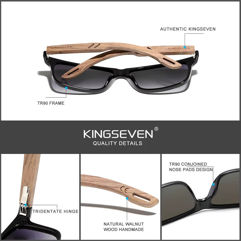 KINGSEVEN Sonnenbrille, Holz, Vollrand, braun, Unisex, polarisiert - Bild 2