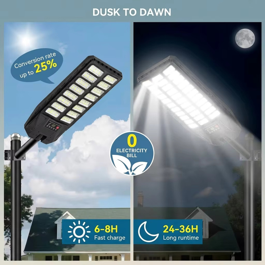 YQCHEZI Solar-Flutlicht mit LED und Bewegungssensor, wasserdichte Solar-Straßenleuchte für Garten und Parkplätze, Schwarz - Bild 2