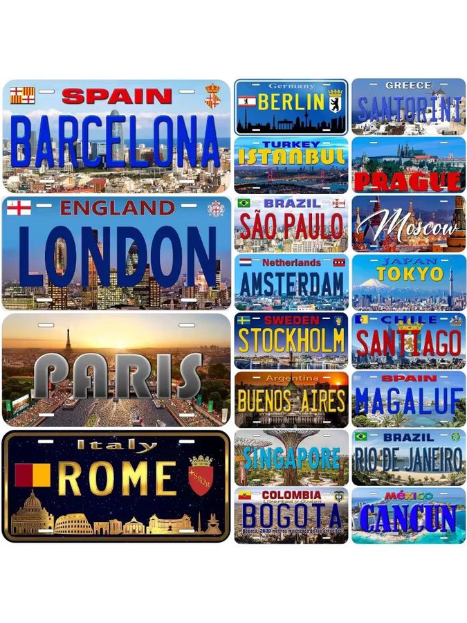 Vintage Metall-Nummernschild Dekorationsschild CIFBUY für Barcelona Paris London Amsterdam B/H: 30 x 15 cm - Bild 3