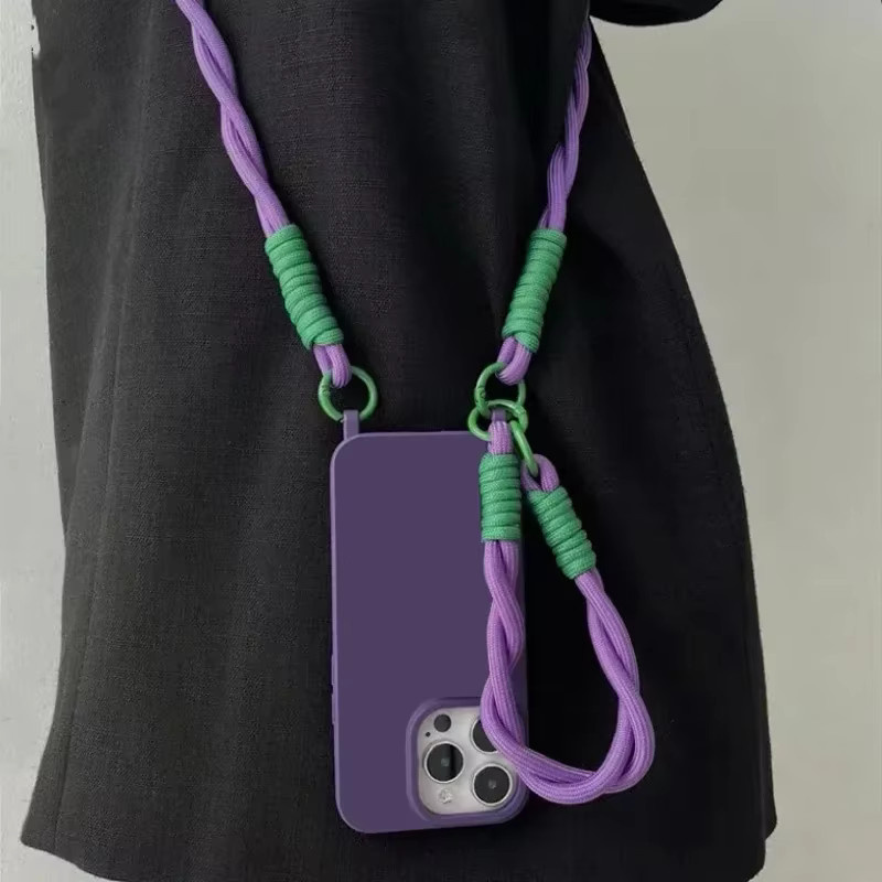 STJKQL Silikon Handyhülle mit Crossbody Lanyard und Wrist Strap für iPhone 16 15 14 13 12 11 Pro Max XS XR in Lila - Bild 6
