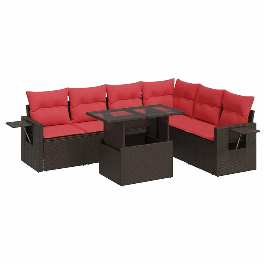vidaXL 7-teilige Garten-Sofagarnitur aus braunem Poly-Rattan mit Kissen und pulverbeschichtetem Stahl - Bild 2