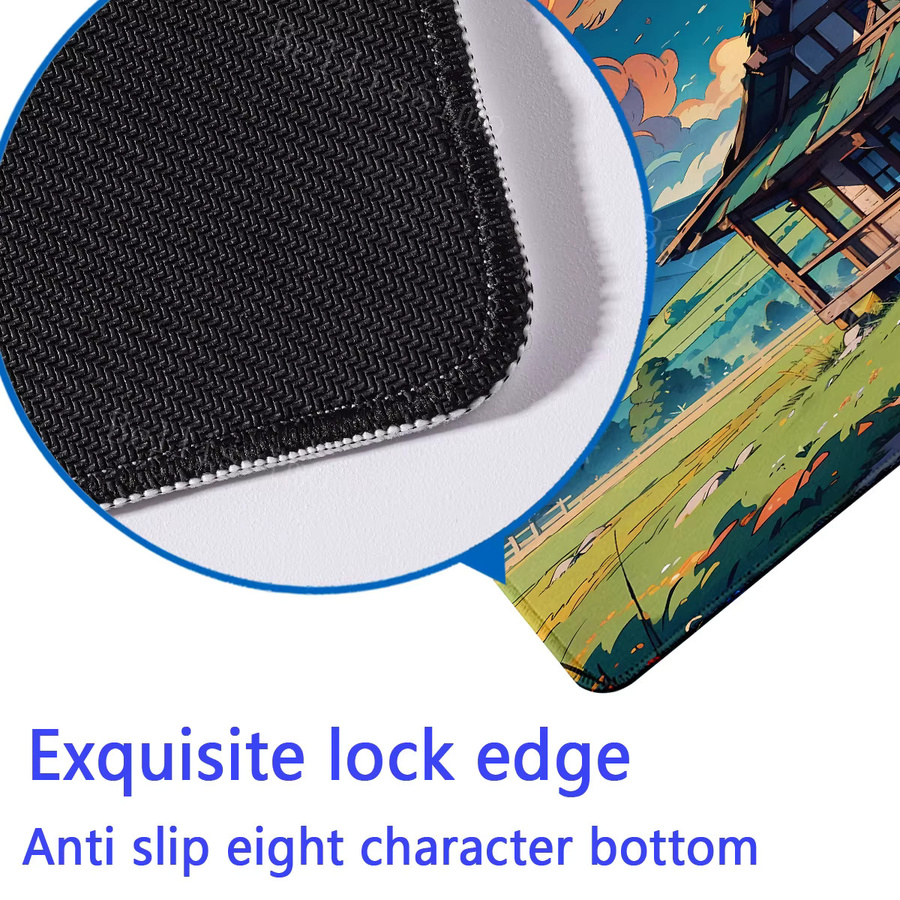 Potdemiel Mauspad XXL mit ländlicher Hütte und Berglandschaft bei Sonnenuntergang, rutschfeste Schreibtischunterlage, Multicolour - Bild 3