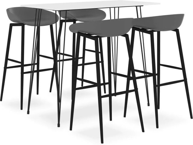 vidaXL Bar-Set mit Tisch und 5 Stühlen in Weiß und Grau, modern und rechteckig - Bild 1