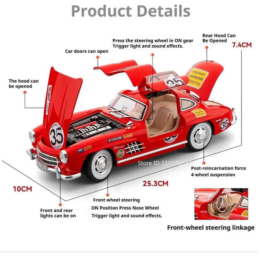 MAKEDA 300SL Modellauto, 1:18 Maßstab, mit Licht und Sound, Grau - Bild 2