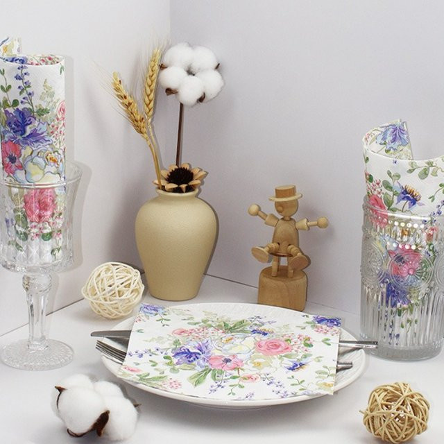 20 Stück GUANYAO Blumenservietten mit Frühlingsblumen in Mehrfarbig für Hochzeit, Party und DIY-Decoupage aus Papier - Bild 1