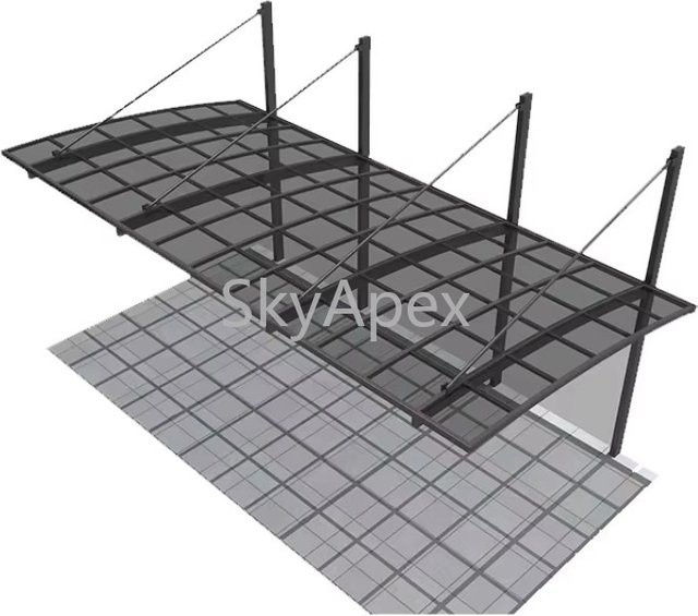 Moderner Aluminium-Carport mit gewölbtem Dach und druckimprägniertem Holz in Anthrazit - Bild 1