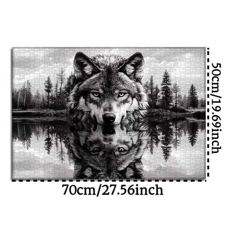 Wolf & Forest Reflection Black & White Art Puzzle, 1.000 Teile - Bild 3