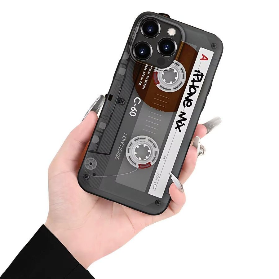Retro-Kassetten Handyhülle aus weichem Silikon für Apple iPhone in Weiß mit Vintage-Musikdesign - Bild 2