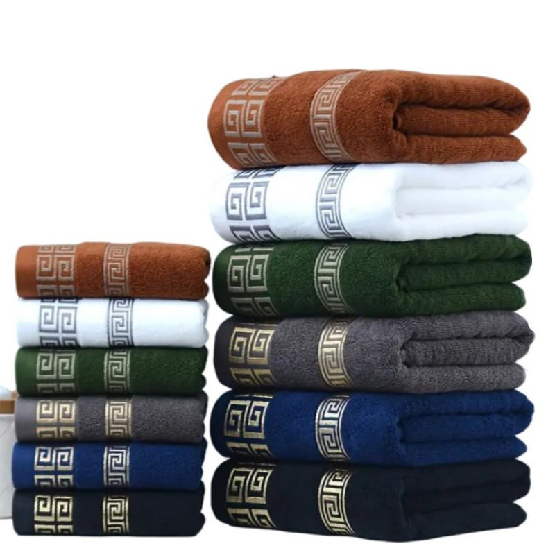 3-teiliges Set schwarze Baumwoll-Badetücher mit Jacquard-Design, bestehend aus 2 Hand- und Gesichtstüchern (B: 34 cm, H: 74 cm) und 1 großem Badetuch (B: 70 cm, H: 140 cm) - Bild 2