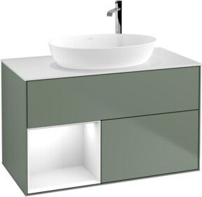 V&B Waschtischunterschrank Finion 100 mit Wandbeleuchtung in Weiß lackiert, B/T/H: 100 x 50,1 x 50,1 cm - Bild 1