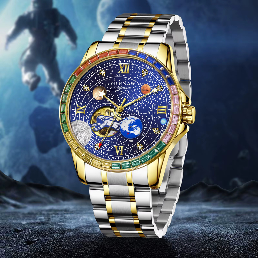 GLENAW Automatik-Armbanduhr, Edelstahl, Herren, Astronauten-Zifferblatt - Bild 6