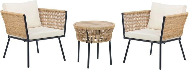Beliani Bistro Set GARGANO in Hellbeige im Boho-Stil aus Rattan und Metall für Garten und Terrasse B/T/H: 70 x 68 x 72 cm - Bild 1