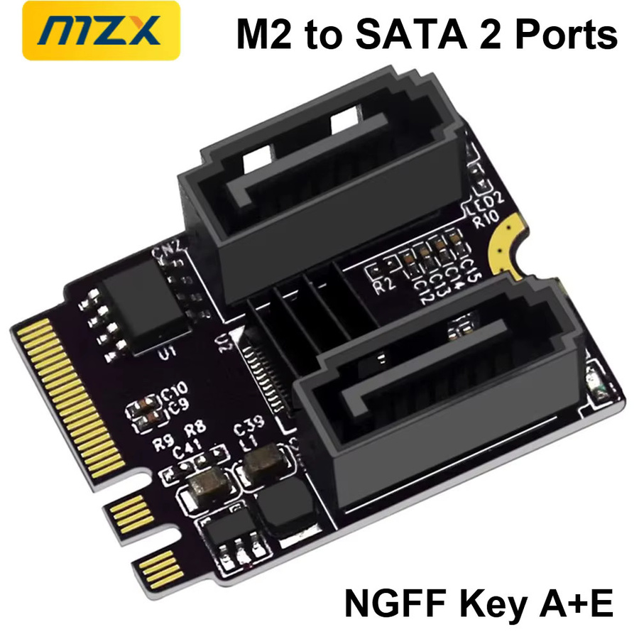 MZX M.2 zu SATA 3.0 Konverter mit 2 Ports, NGFF Erweiterungs-Riser-Karte, Schlüssel A+E WIFI Adapter, Schwarz - Bild 5