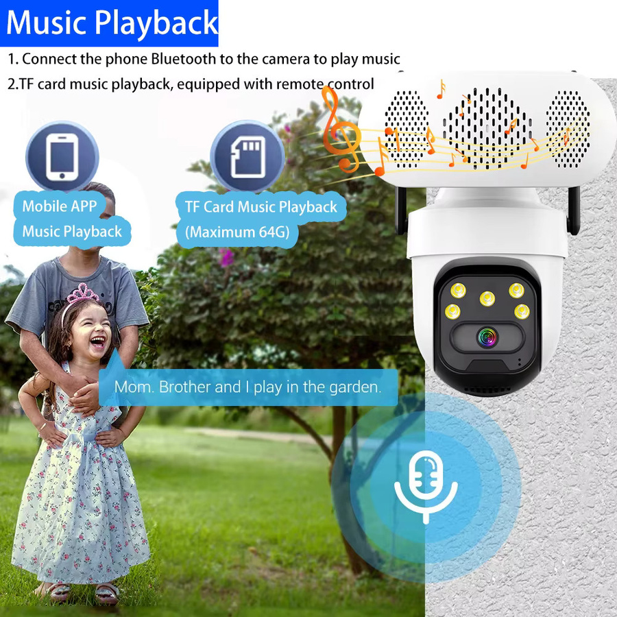 NINIVISION 5MP PTZ-Überwachungskamera mit Bluetooth-Lautsprecher und WLAN, Outdoor-WLAN-Kamera mit Auto-Tracking und Zwei-Wege-Audio, Schwarz-Weiß - Bild 4