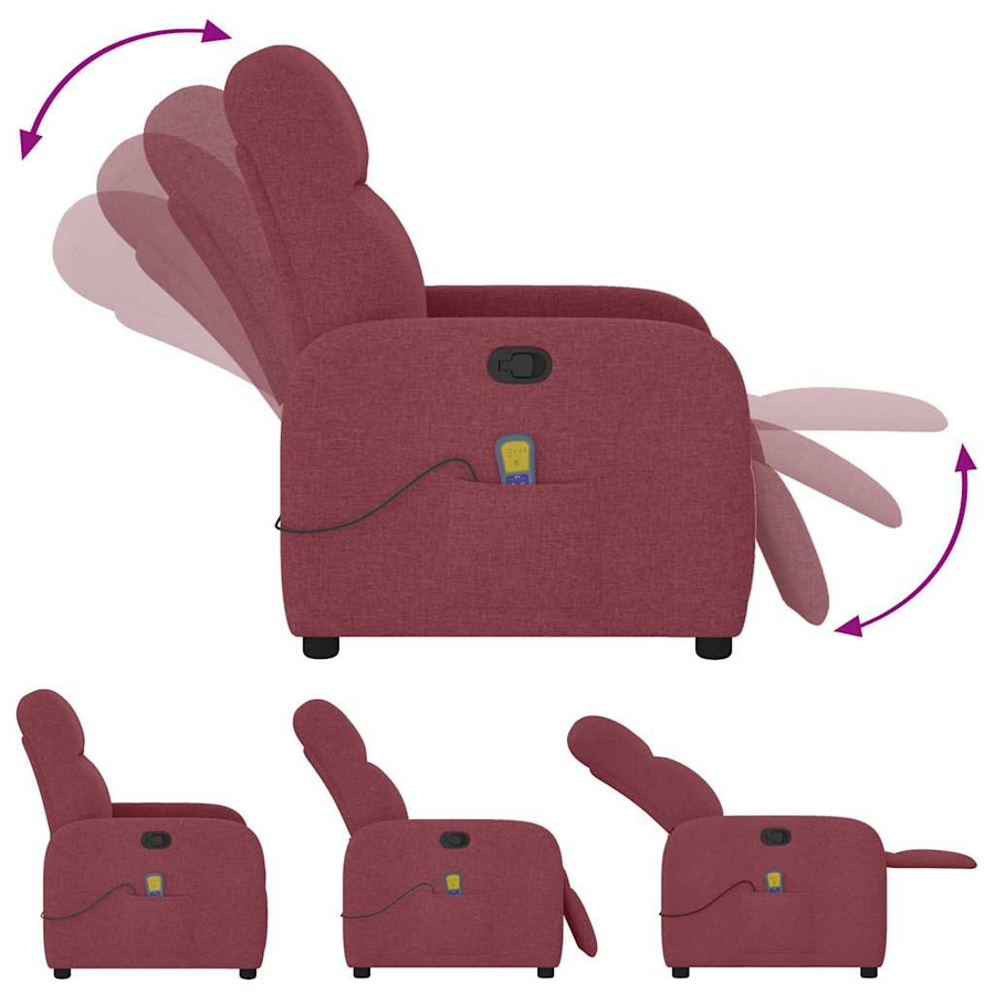 vidaXL Massagesessel als TV-Sessel aus Stoff in Weinrot, B/T/H: 66 x 88 x 95 cm - Bild 5