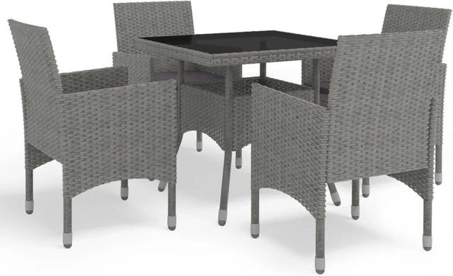 vidaXL 5-tlg Garten-Essgruppe aus Poly Rattan und Glas in Grau mit wetterfesten Kissen - Bild 1