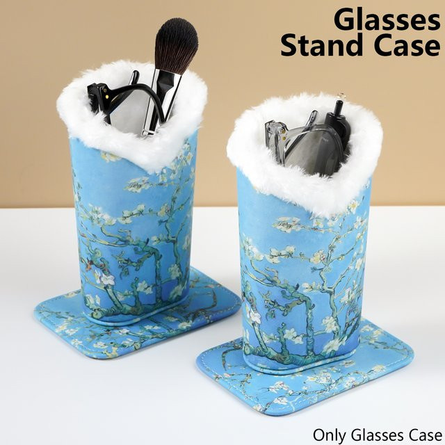Brillenhalter aus PU-Leder mit Plüschfutter und Magnetfuß von cabecade in Blau, ideal als Make-up-Pinselhalter, Sonnenbrillenständer oder Handy-Ständer - Bild 1