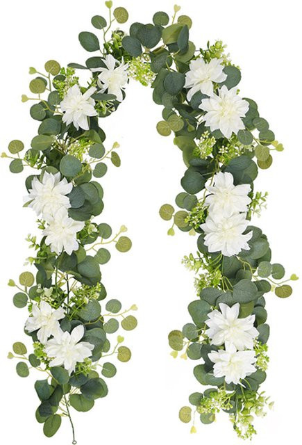 Kmitang Künstliche Eukalyptus-Hängepflanzen mit Gypsophila und Rattan in Weiß, 180 cm Länge - Bild 1