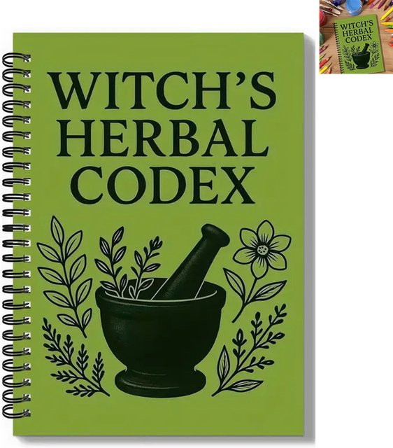 Witch Herbal Notebook Premium-Tagebuch in Grün mit strukturiertem Layout für deine Lebensplanung und medizinischen Aufzeichnungen - Bild 1