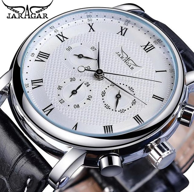 Forsining Armbanduhr Automatik, Edelstahl, 42 mm, Leder, Weiß, Herren - Bild 1