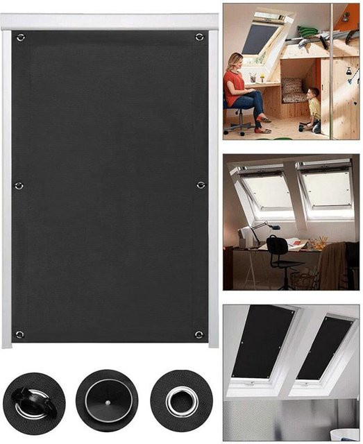 Verdunkelungsrollo mit Saugnapf als Sonnenschutz, UV-beständiger Vorhang aus Polyester, Schwarz, B: 116 cm, H: 120 cm - Bild 1