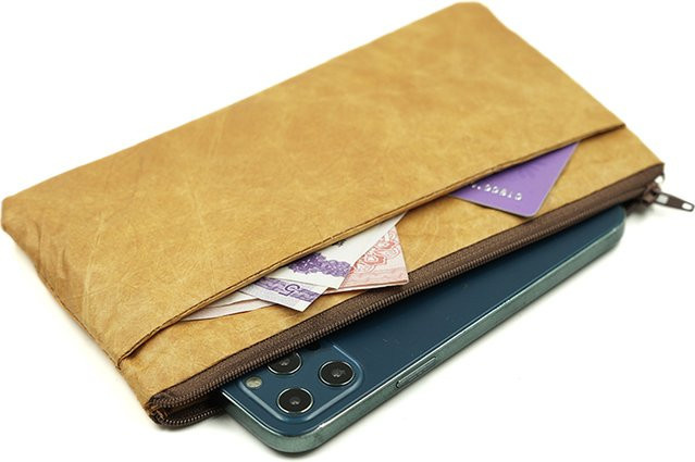 Ultraschlanke Faser-Papierhülle mit Reißverschluss für iPhone 17 Pro Max, doppellagige Handytasche für Zubehör und Powerbank, Farbe: Grau - Bild 1