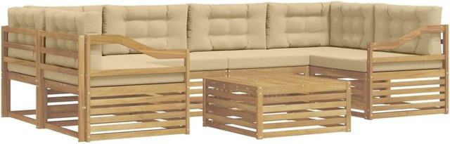 vidaXL Outdoor-Sofagarnitur aus Akazienholz mit 7 Kissen in Weiß und Beige - Bild 1