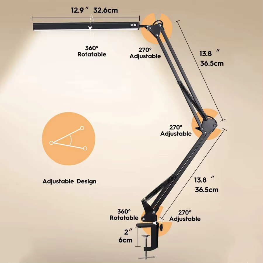 Dimmbare LED-Schreibtischlampe mit Klemme und Schwenkarm, augenschonende Schreibtischleuchte mit 10 Helligkeitsstufen und 3 Beleuchtungsmodi, USB-Anschluss, Weiß oder Schwarz - Bild 2