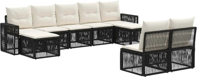 vidaXL Gartensofa-Set 9-teilig aus Poly-Rattan in Schwarz und Cremeweiß mit Polsterung und Ottomanen - Bild 1