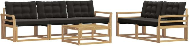 vidaXL Outdoor-Sofagarnitur 6-teilig in Weiß und Schwarz mit Holz- und Polsterelementen B/T/H: 79 x 79 x 37 cm - Bild 1