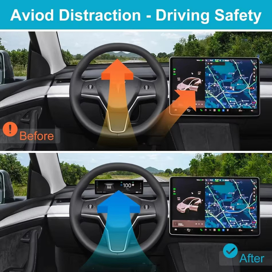 Head-Up-Display für Tesla Model 3 (2017–2025) und Model Y (2019–2025) mit 8,8 Zoll ultradünnem Bildschirm und Frontkamera, Schwarz - Bild 3
