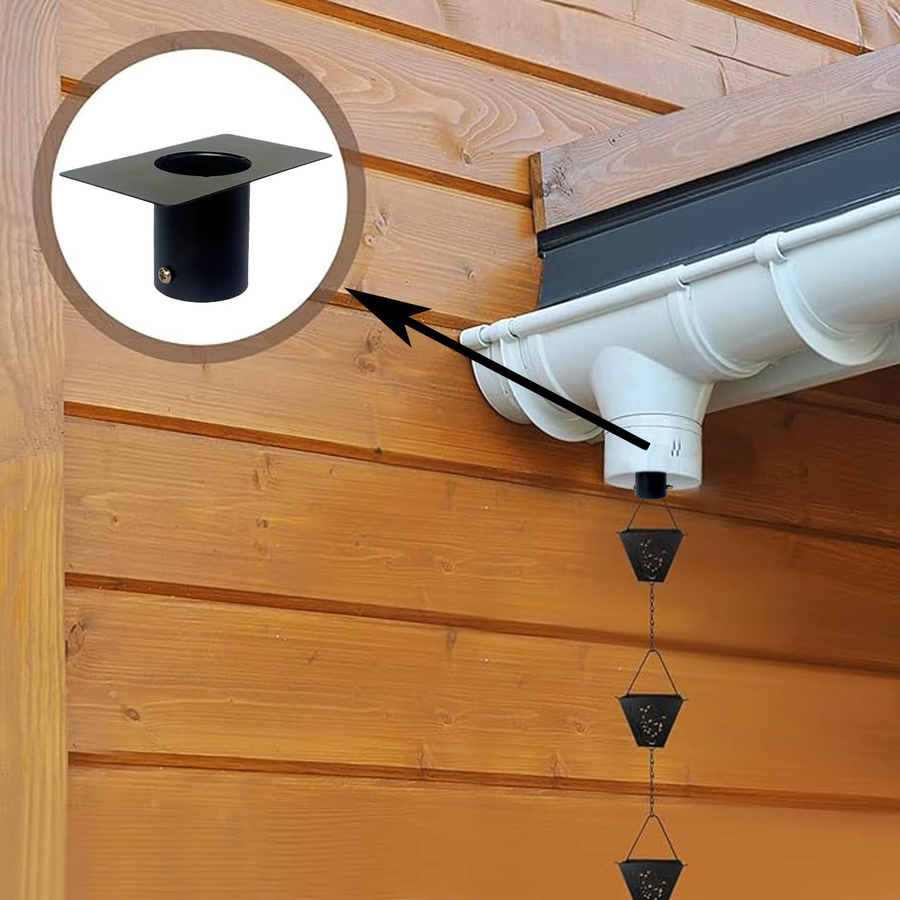 Regenketten-Adapter-Set für 5-Zoll-Fallrohr aus Eisen und Messing in Schwarz zur Wasserumleitung als Außendekoration - Bild 3