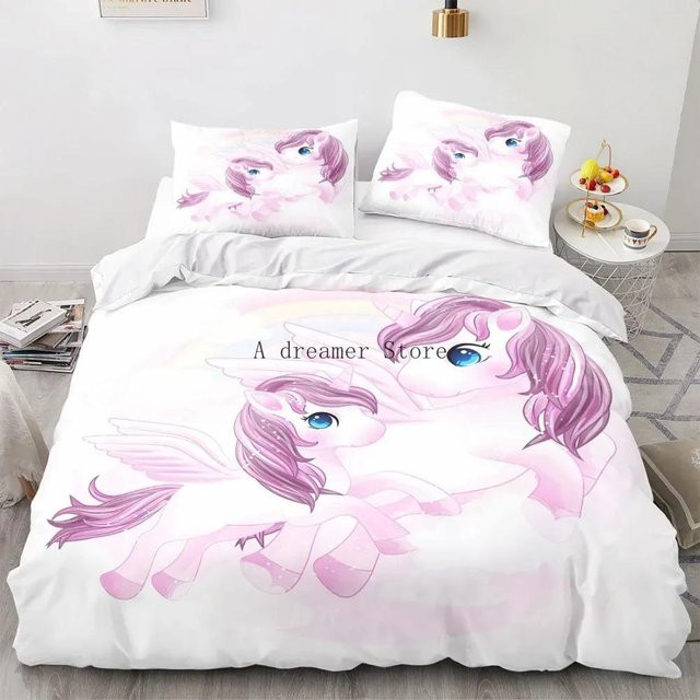 Kinder Einhorn Bettwäsche Set mit Regenbogenpferd und Kissenbezug, Multicolor, B/H: 70 x 133 cm - Bild 1