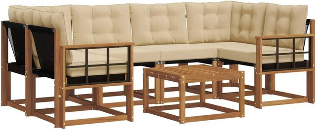 vidaXL Outdoor-Sofagarnitur 7-teilig aus Akazienholz mit Textilene und Kissen in Natur-Beige - Bild 1