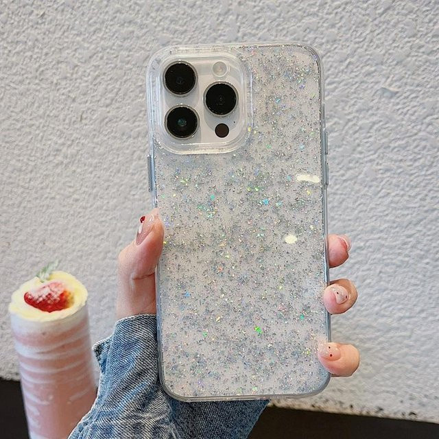 Yiran Glitzer Handyhülle für iPhone 11 bis 16 Pro Max Plus, Stoßfeste transparente Bumper Schutzhülle aus PC und TPU - Bild 1
