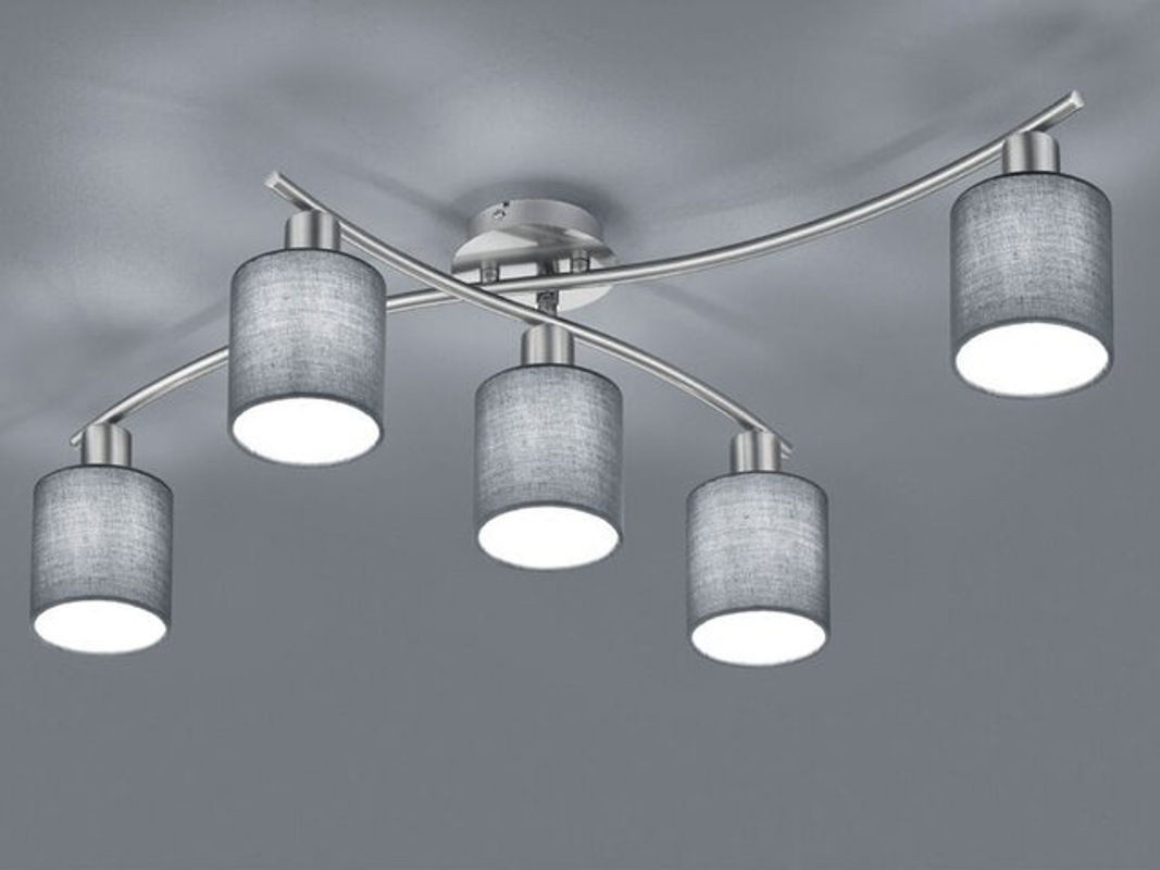Deckenleuchte Garda Trio in Grau und Silber mit Stoffschirmen, schwenkbar, Breite: 80 cm - Bild 1