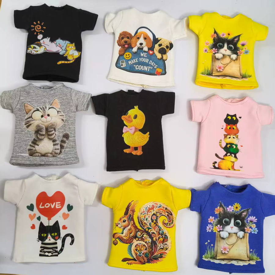 FJ&LUK HOUSE Puppenkleidung, kurzes T-Shirt mit Cartoon-Print, gestreifte Socken, 2-teiliges Set - Bild 2