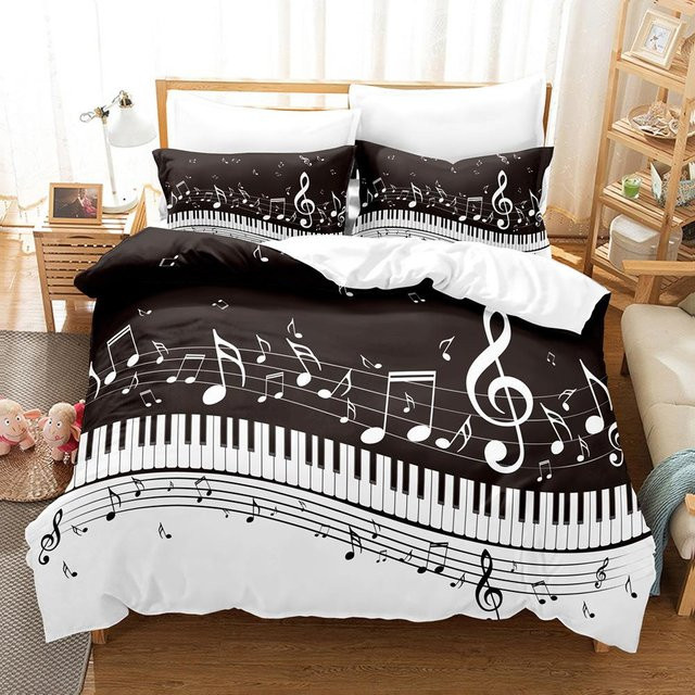 Lodestar Bettwäscheset Musiknote Gothic Design in Schwarz mit Reißverschluss, B/H: 135 x 200 cm - Bild 1
