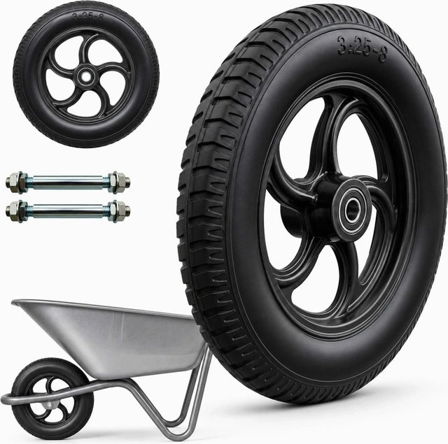 Relaxdays Sackkarrenrad 2er Set aus Vollgummi mit Achse, Schwarz, Pannensicher, Durchmesser: 35 cm, Breite: 8 cm - Bild 1
